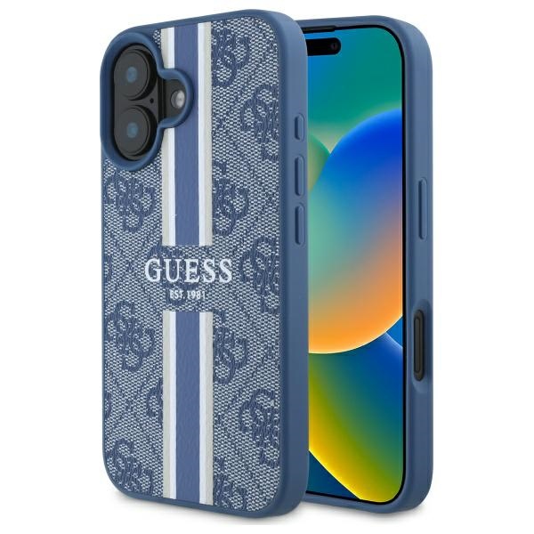 Guess GUHMP16SP4RPSB Blue Hardcase 4G Printed Stripes MagSafe Kryt iPhone 16