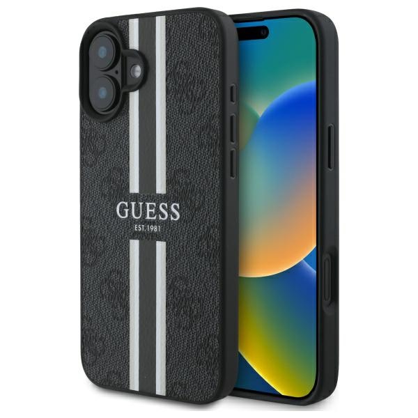 Guess GUHMP16SP4RPSK Black Hardcase 4G Printed Stripes MagSafe Kryt iPhone 16