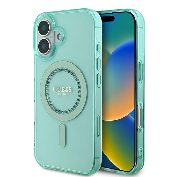 Guess GUHMP16SPFTDTEN Green Hardcase IML Rhinestones MagSafe Kryt iPhone 16