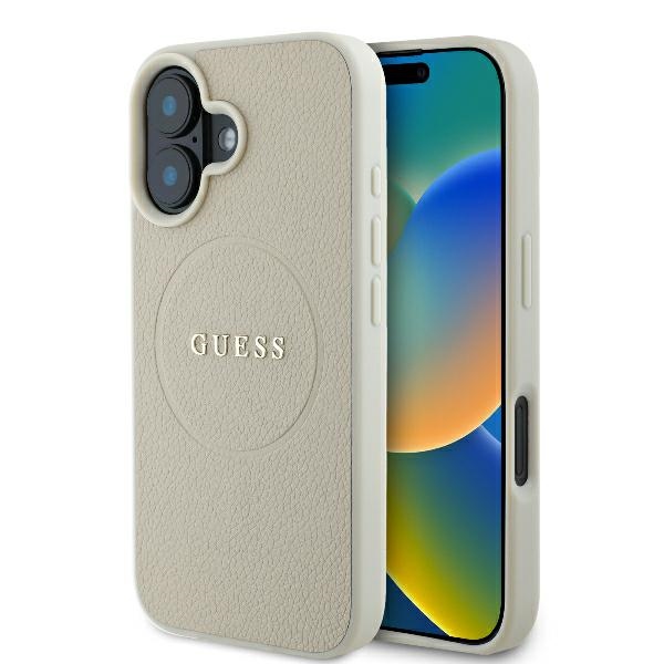 Guess GUHMP16SPGHSMME Beige Hardcase Grained Ring MagSafe Kryt iPhone 16