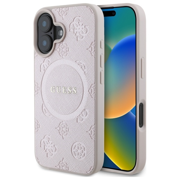 Guess GUHMP16SPSAPSMEP Pink Hardcase Saffiano Peony Classic Logo MagSafe Kryt iPhone 16