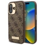 Guess GUHMP16SU4GPRW Brown Hardcase 4G Logo Plate MagSafe Kryt iPhone 16