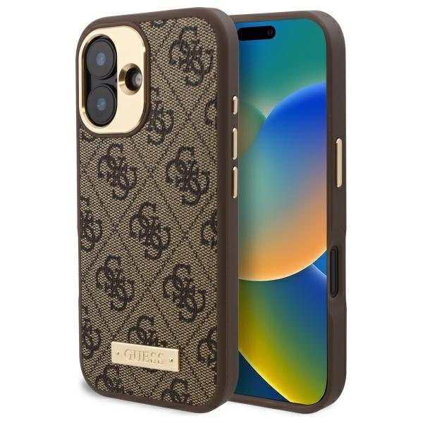 Guess GUHMP16SU4GPRW Brown Hardcase 4G Logo Plate MagSafe Kryt iPhone 16