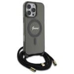 Guess GUHMP16XHCTSGNSK Black Hardcase Crossbody Cord Script MagSafe Kryt iPhone 16 Pro Max