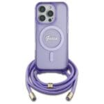 Guess GUHMP16XHCTSGNSU Purple Hardcase Crossbody Cord Script MagSaf Kryt iPhone 16 Pro Max