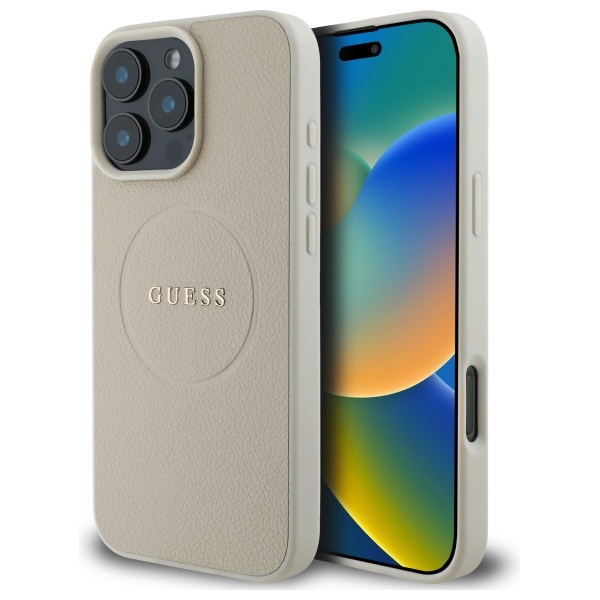 Guess GUHMP16XPGHSMME Beige Hardcase Grained Ring MagSafe Kryt iPhone 16 Pro Max