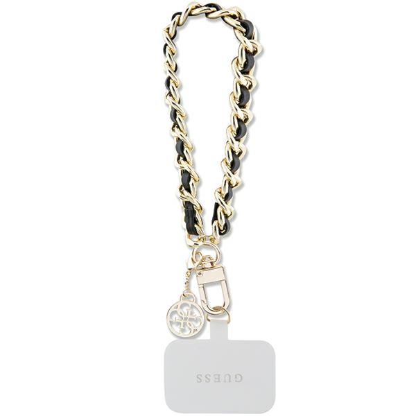Guess GUOUCHSAMC4K Universal Hand Strap Black Saffiano Chain 4G Charm