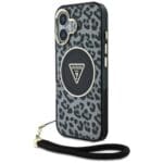 Guess HC IML Leopard Triangle Cord Strap MagSafe Black Kryt iPhone 16