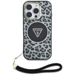 Guess HC IML Leopard Triangle Cord Strap MagSafe Black Kryt iPhone 16 Pro