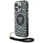 Guess HC IML Leopard Triangle Cord Strap MagSafe Black Kryt iPhone 16 Pro