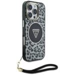 Guess HC IML Leopard Triangle Cord Strap MagSafe Black Kryt iPhone 16 Pro