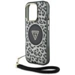 Guess HC IML Leopard Triangle Cord Strap MagSafe Black Kryt iPhone 16 Pro