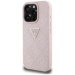 Guess Hot Stamp 4G Pattern Triangle Metal Logo Pink Kryt iPhone 16 Pro