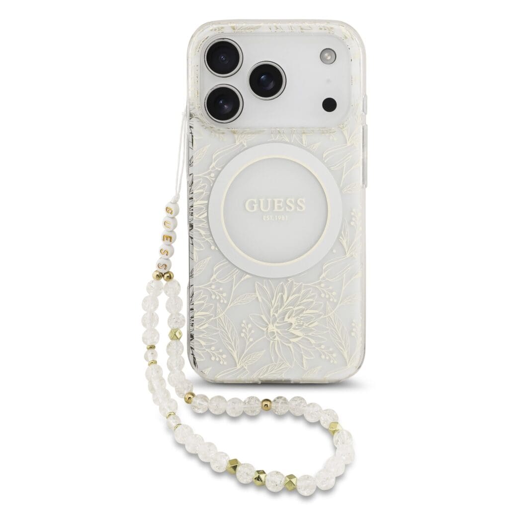 Guess IML Flowers Allover Strap MagSafe White Kryt iPhone 17 Pro