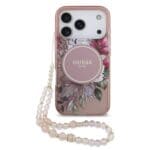 Guess IML Flowers Strap MagSafe Pink Kryt iPhone 17 Pro