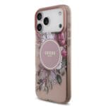 Guess IML Flowers Strap MagSafe Pink Kryt iPhone 17 Pro Max