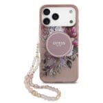 Guess IML Flowers Strap MagSafe Pink Kryt iPhone 17 Pro Max