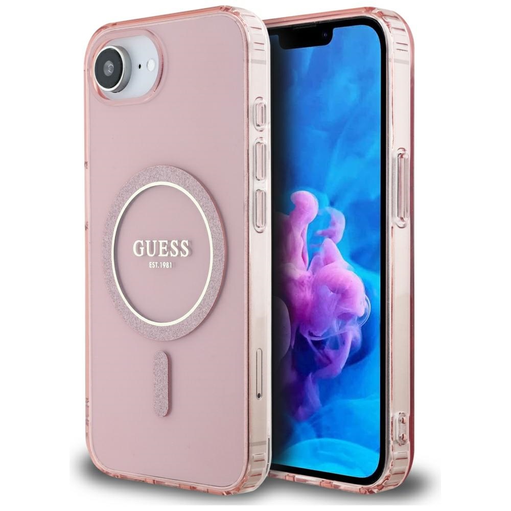 Guess IML Glitter Circle MagSafe Pink Kryt iPhone 16e