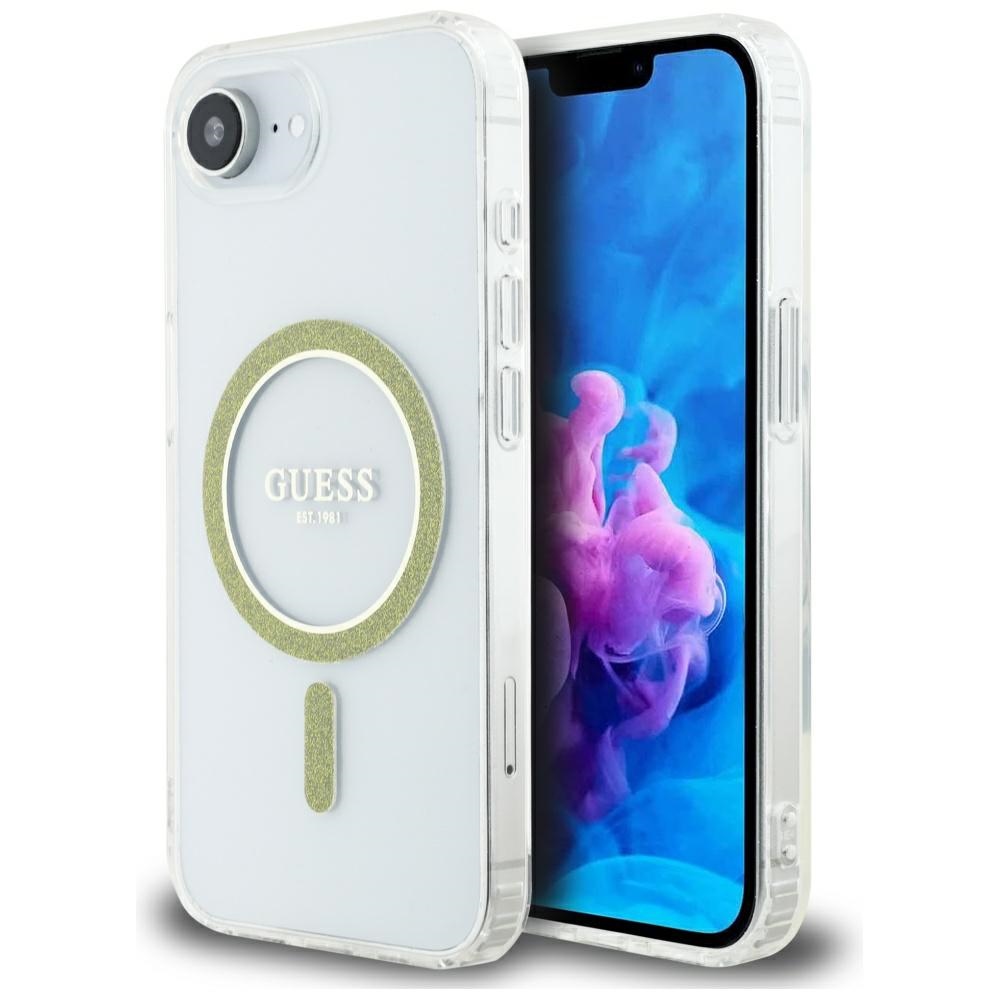 Guess IML Glitter Circle MagSafe Transparent Kryt iPhone 16e