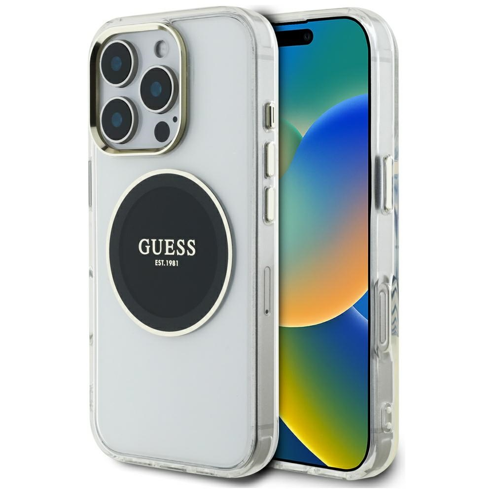 Guess IML Metal Colored Circle Classic Logo MagSafe Black Kryt iPhone 16 Pro