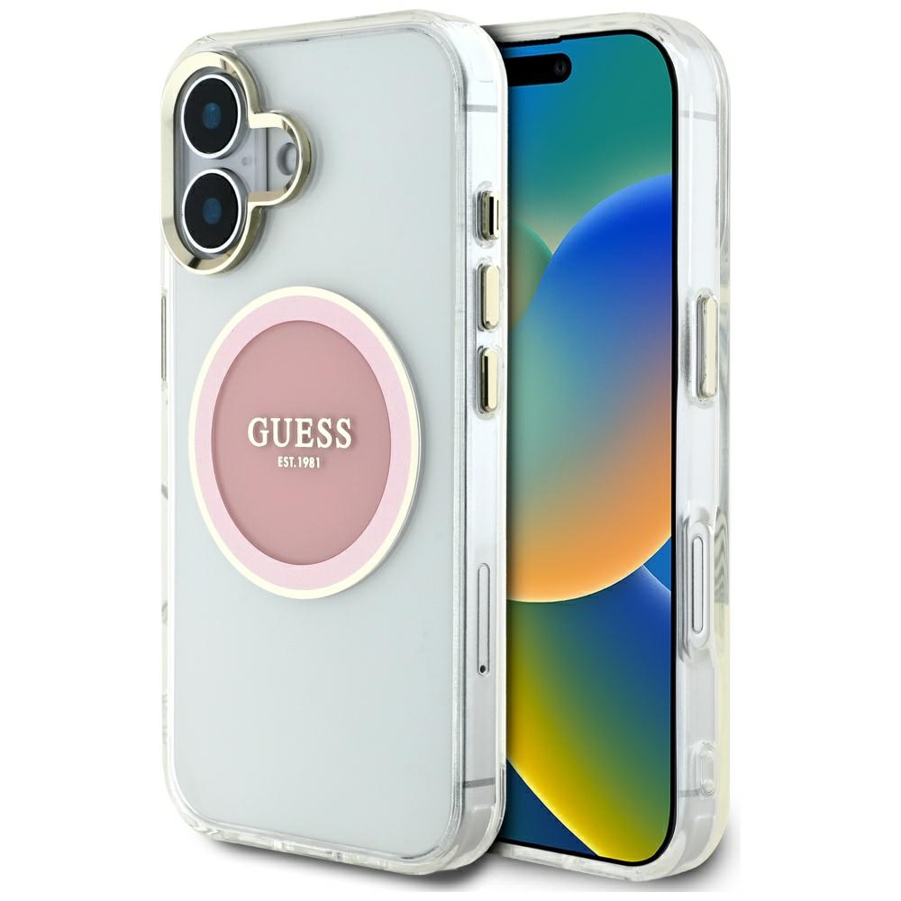 Guess IML Metal Colored Circle Classic Logo MagSafe Pink Kryt iPhone 16