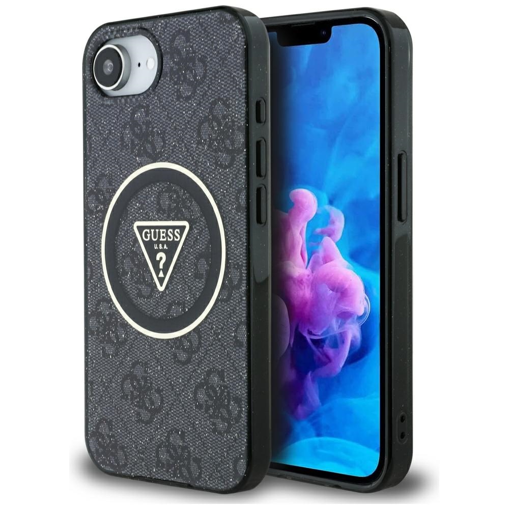 Guess IML Metal Glitter 4G Circle Triangle MagSafe Black Kryt iPhone 16e