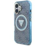 Guess IML Metal Glitter 4G Circle Triangle MagSafe Blue Kryt iPhone 16