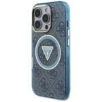 Guess IML Metal Glitter 4G Circle Triangle MagSafe Blue Kryt iPhone 16 Pro