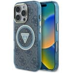 Guess IML Metal Glitter 4G Circle Triangle MagSafe Blue Kryt iPhone 16 Pro