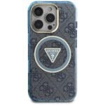 Guess IML Metal Glitter 4G Circle Triangle MagSafe Blue Kryt iPhone 16 Pro