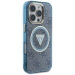 Guess IML Metal Glitter 4G Circle Triangle MagSafe Blue Kryt iPhone 16 Pro Max