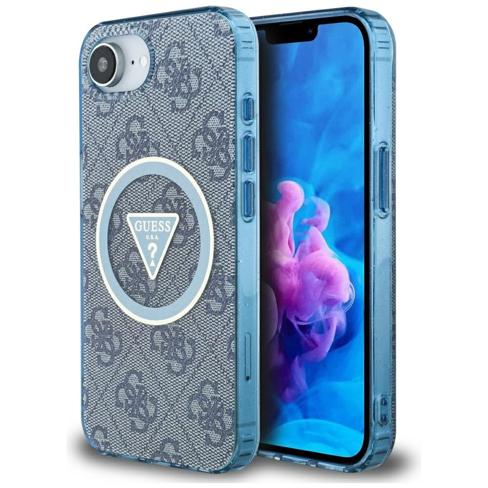 Guess IML Metal Glitter 4G Circle Triangle MagSafe Blue Kryt iPhone 16e