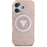 Guess IML Metal Glitter 4G Circle Triangle MagSafe Pink Kryt iPhone 16
