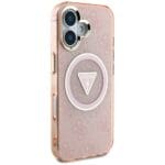 Guess IML Metal Glitter 4G Circle Triangle MagSafe Pink Kryt iPhone 16