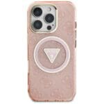 Guess IML Metal Glitter 4G Circle Triangle MagSafe Pink Kryt iPhone 16 Pro