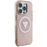 Guess IML Metal Glitter 4G Circle Triangle MagSafe Pink Kryt iPhone 16 Pro
