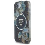 Guess IML Metal Glitter Flowers Triangle MagSafe Black Kryt iPhone 16e