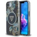 Guess IML Metal Glitter Flowers Triangle MagSafe Black Kryt iPhone 16e