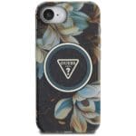 Guess IML Metal Glitter Flowers Triangle MagSafe Black Kryt iPhone 16e