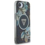 Guess IML Metal Glitter Flowers Triangle MagSafe Black Kryt iPhone 16e