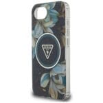 Guess IML Metal Glitter Flowers Triangle MagSafe Black Kryt iPhone 16e