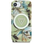 Guess IML Metal Glitter Flowers Triangle MagSafe Green Kryt iPhone 16e