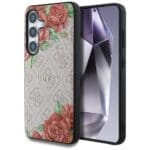 Guess Leather 4G Flowers Print Metal Classic Logo MagSafe Case Pink Kryt Samsung Galaxy S25