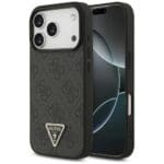 Guess Leather 4G Triangle Strass MagSafe Black Kryt iPhone 17 Pro