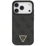 Guess Leather 4G Triangle Strass MagSafe Black Kryt iPhone 17 Pro
