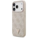 Guess Leather 4G Triangle Strass MagSafe Pink Kryt iPhone 17 Pro