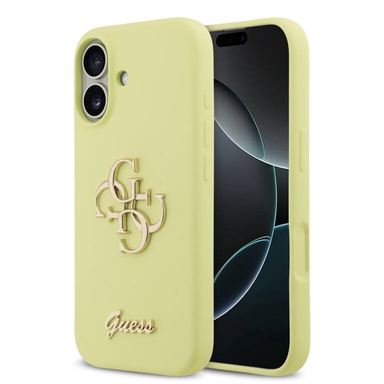 Guess Liquid Silicone 4G Metal Logo Yellow Kryt iPhone 17