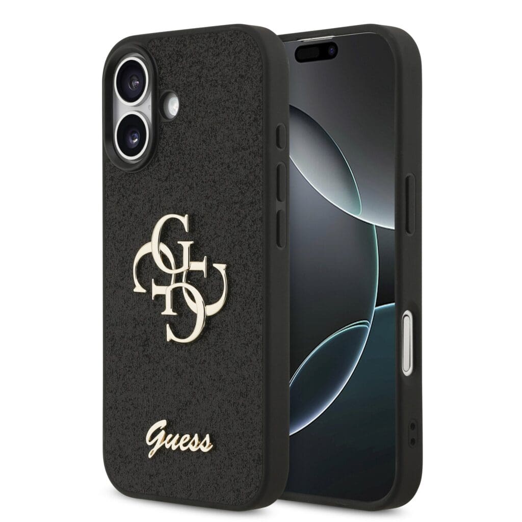 Guess PU Fixed Glitter 4G Metal Logo Black Kryt iPhone 17