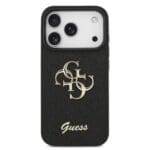 Guess PU Fixed Glitter 4G Metal Logo Black Kryt iPhone 17 Pro