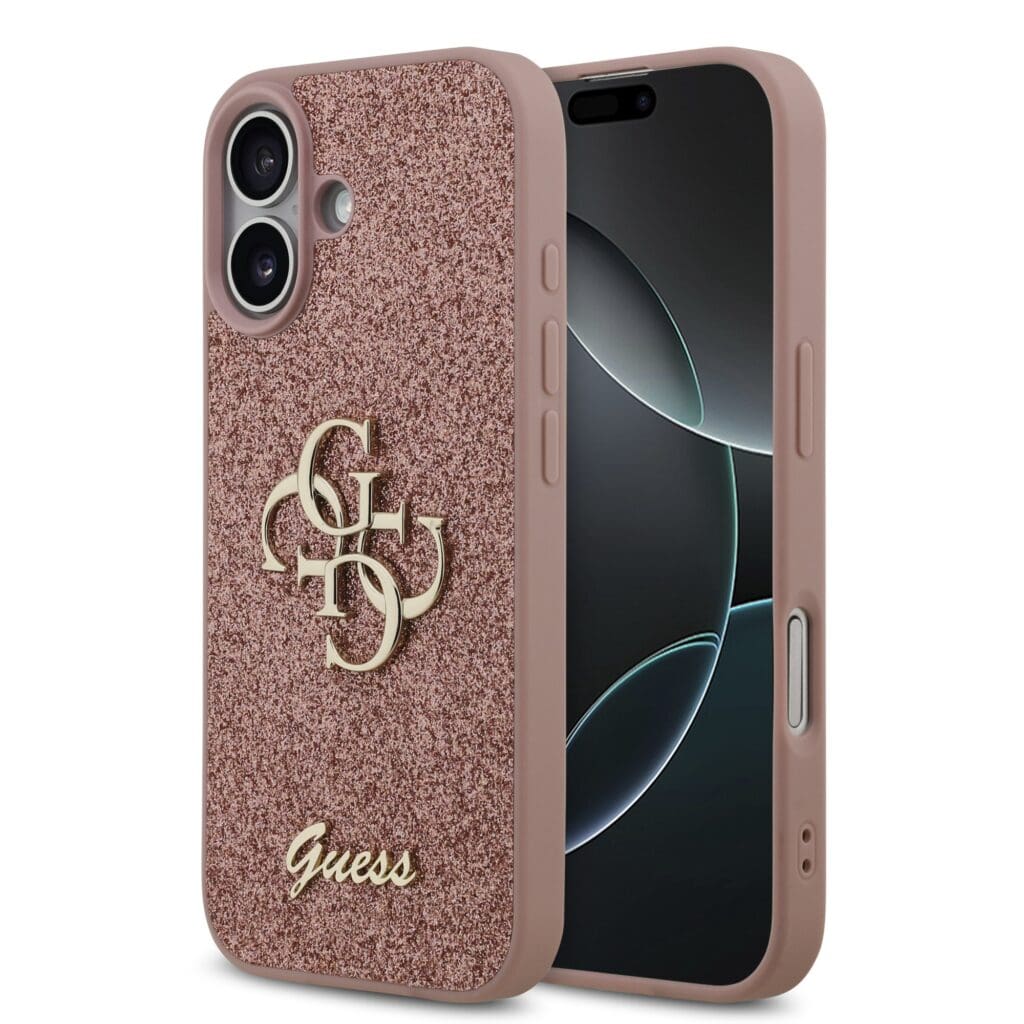 Guess PU Fixed Glitter 4G Metal Logo Pink Kryt iPhone 17